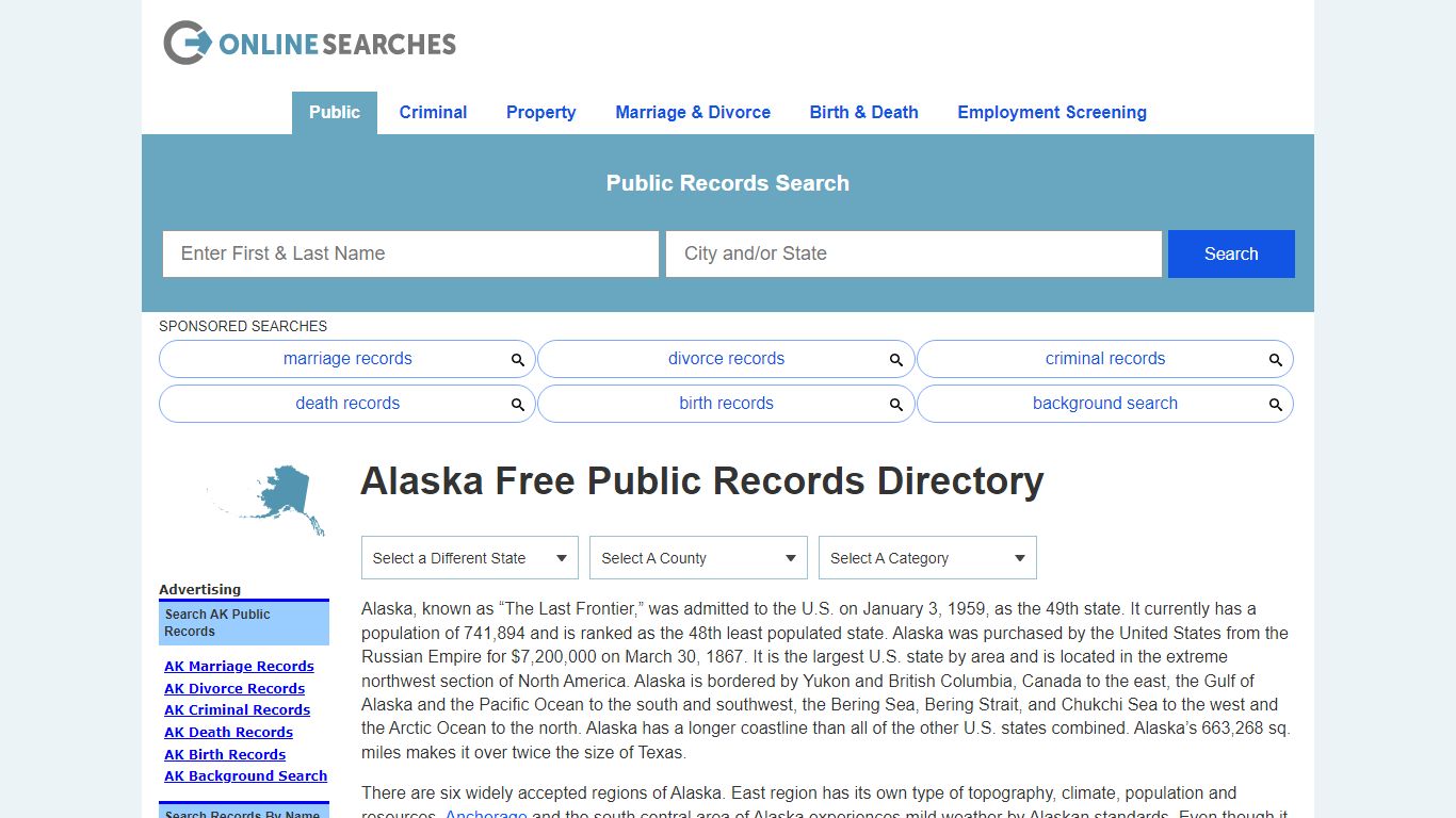 Alaska Free Public Records Directory - OnlineSearches.com